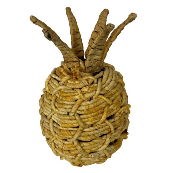 Handwoven Pineapple Wicker Rattan Woven Decorative Accent Tropical Tiki Boho - Picture 3 of 7